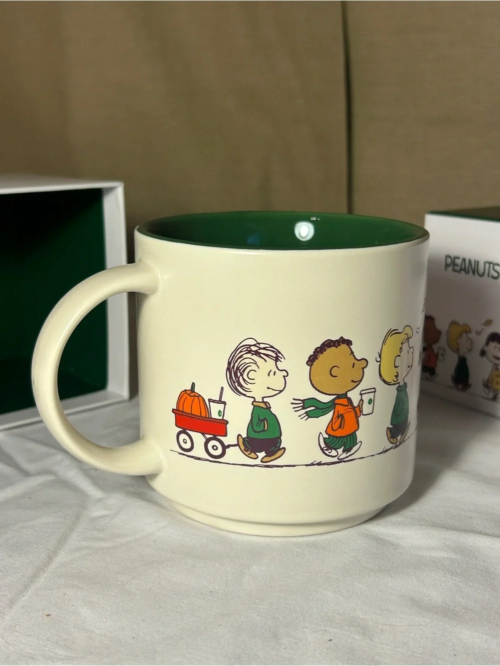 Starbucks x Peanuts Kids Cream Ceramic Mug - Green Accent